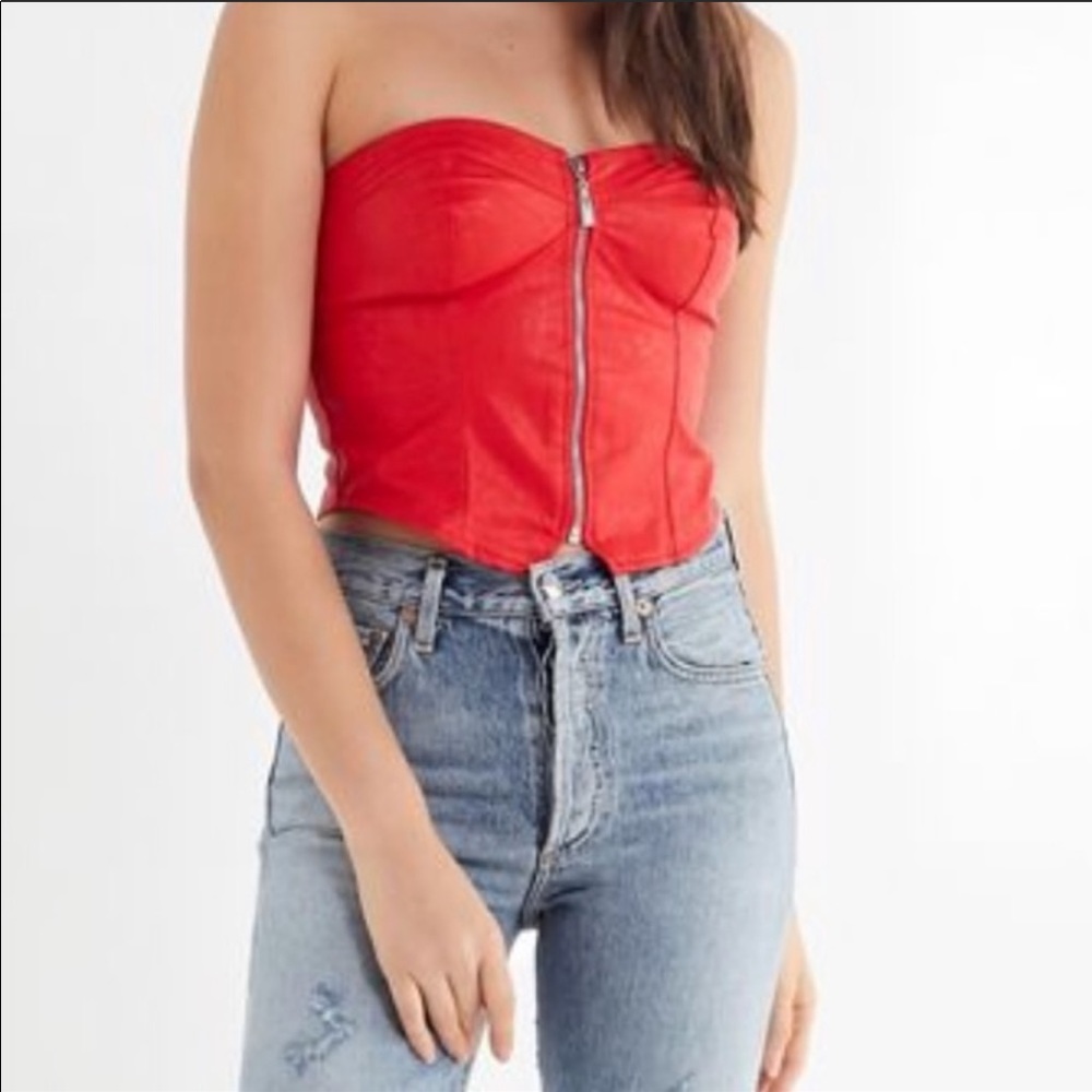UO Red Bustier Zip Up Crop Tube-top - Picture 8 of 10